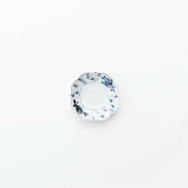 岡晋吾 四稜小皿 牡丹唐草