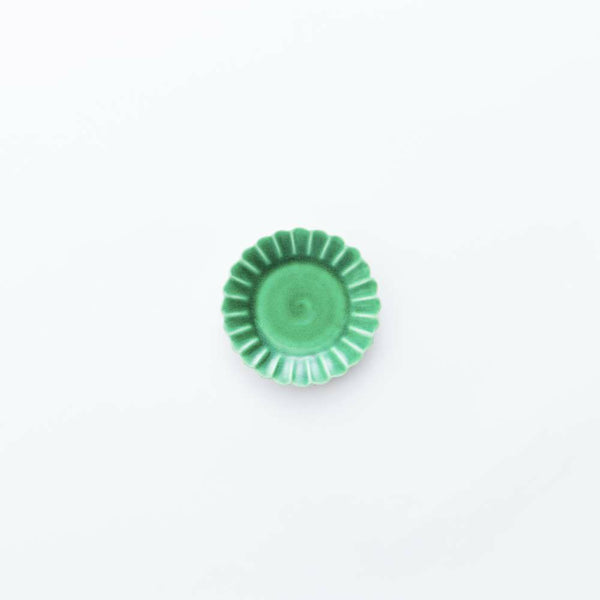 岡晋吾 菊型小皿 緑コウチ