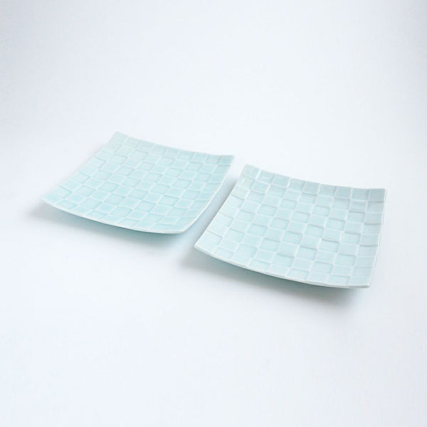 GAUFRE 市松正方皿 (小) 青白磁 2枚セット 化粧箱入