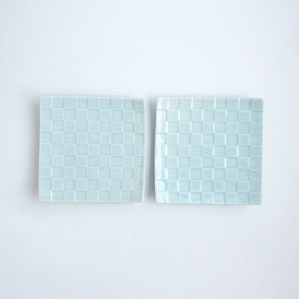 GAUFRE 市松正方皿 (小) 青白磁 2枚セット 化粧箱入