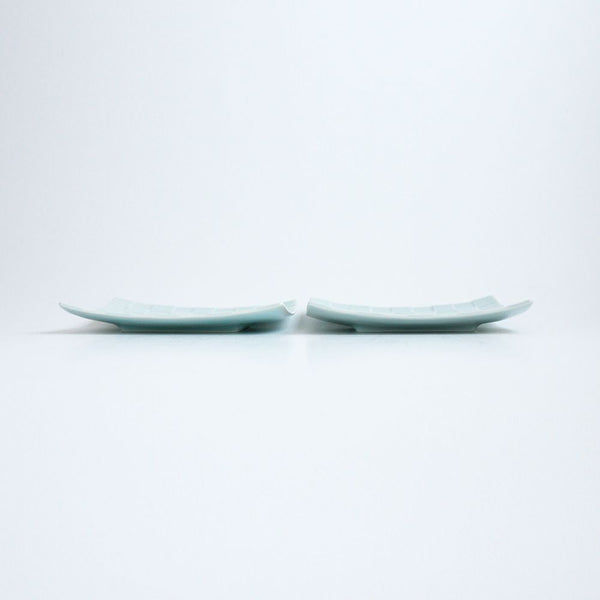 GAUFRE 市松正方皿 (小) 青白磁 2枚セット 化粧箱入