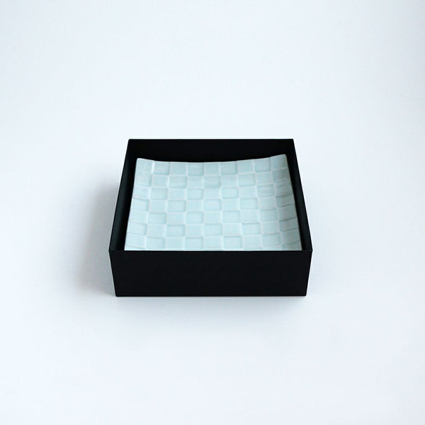 GAUFRE 市松正方皿 (小) 青白磁 2枚セット 化粧箱入