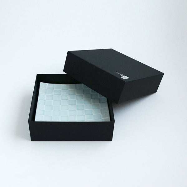 GAUFRE 市松正方皿 (小) 青白磁 2枚セット 化粧箱入