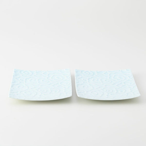 GAUFRE 瑞雲正方皿(小) 青白磁 2枚セット 化粧箱入