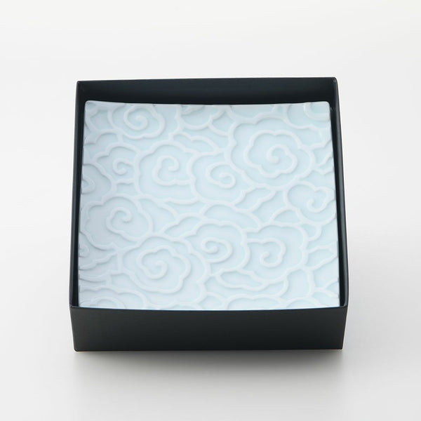 GAUFRE 瑞雲正方皿(小) 青白磁 2枚セット 化粧箱入