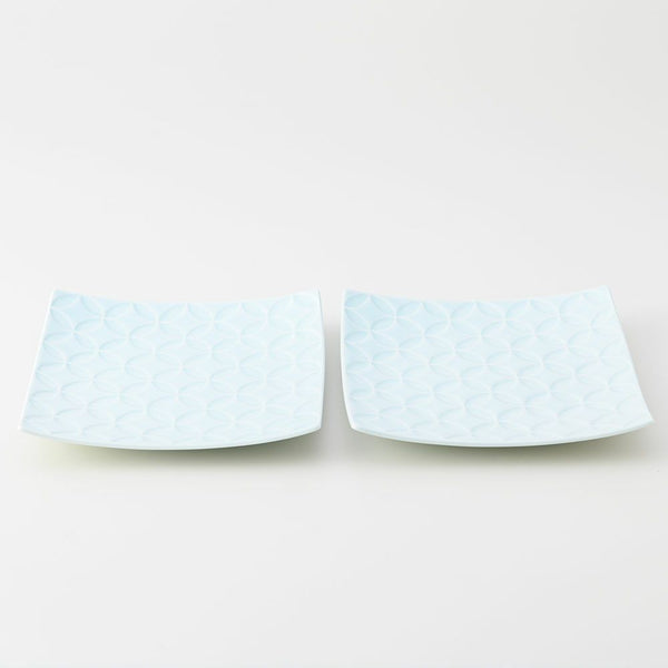 GAUFRE 七宝正方皿(小) 青白磁 2枚セット 化粧箱入