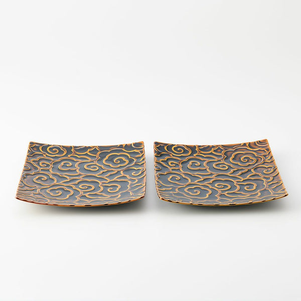 GAUFRE 瑞雲正方皿(小) 飴釉 2枚セット 化粧箱入