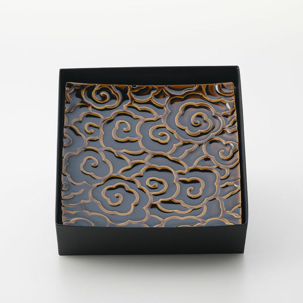 GAUFRE 瑞雲正方皿(小) 飴釉 2枚セット 化粧箱入