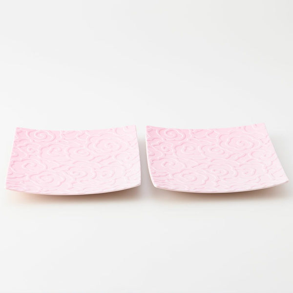 GAUFRE 瑞雲正方皿(小) ピンク 2枚セット 化粧箱入