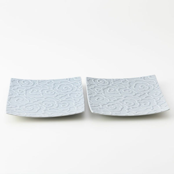 GAUFRE 瑞雲正方皿(小) グレー 2枚セット 化粧箱入