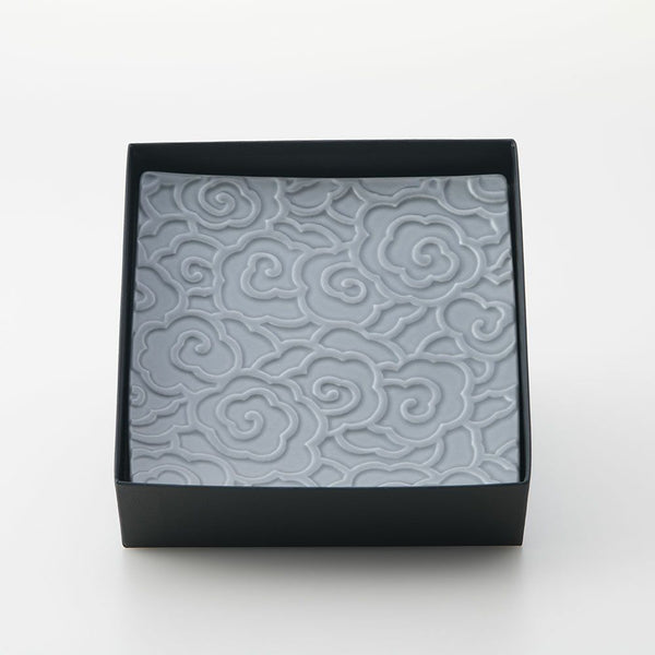 GAUFRE 瑞雲正方皿(小) グレー 2枚セット 化粧箱入