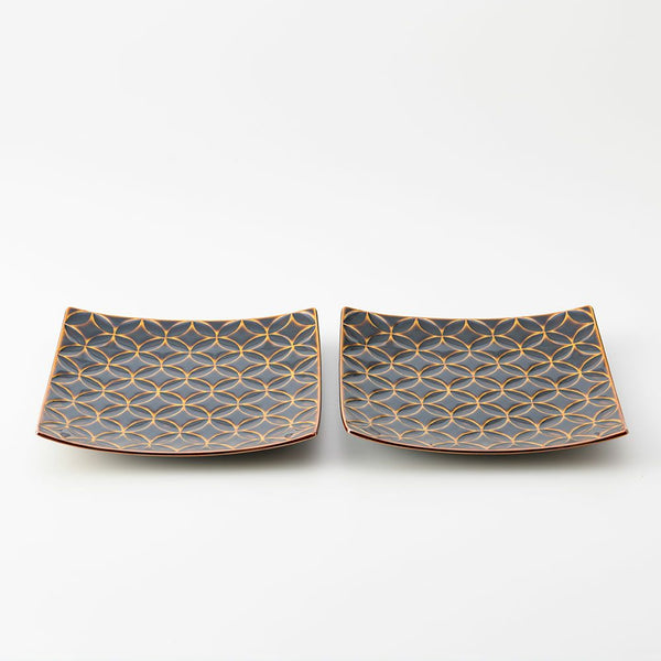 GAUFRE 七宝正方皿(小) 飴釉 2枚セット 化粧箱入