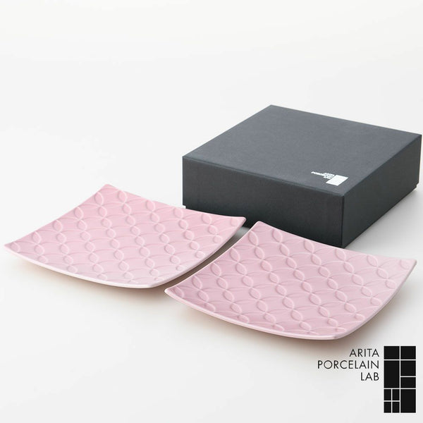 GAUFRE 七宝正方皿(小) ピンク 2枚セット 化粧箱入