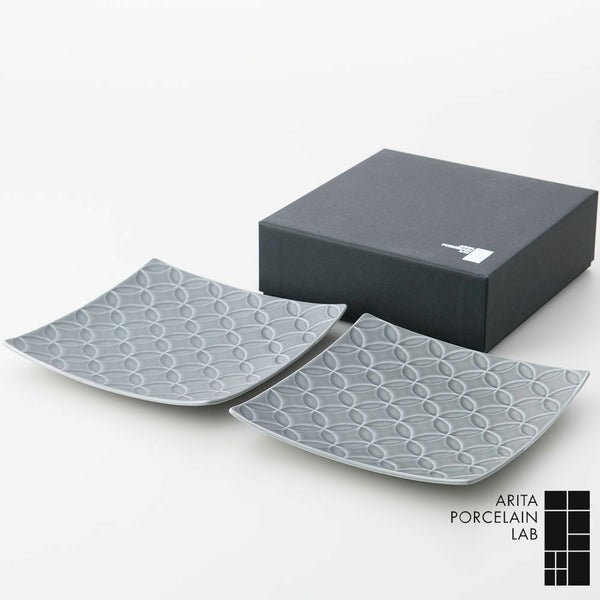 GAUFRE 七宝正方皿(小) グレー 2枚セット 化粧箱入