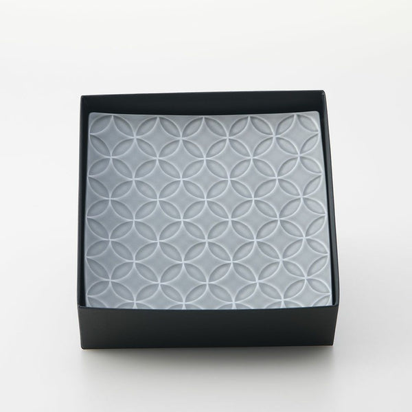 GAUFRE 七宝正方皿(小) グレー 2枚セット 化粧箱入