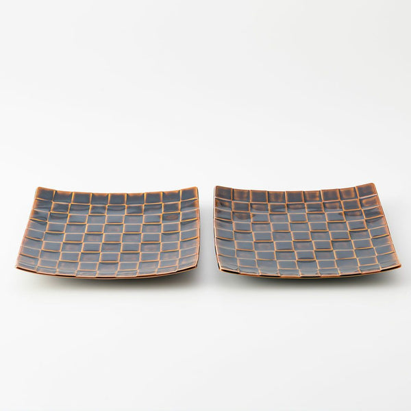 GAUFRE 市松正方皿(小) 飴釉 2枚セット 化粧箱入