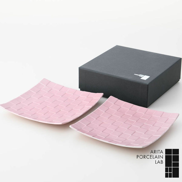 GAUFRE 市松正方皿(小) ピンク 2枚セット 化粧箱入