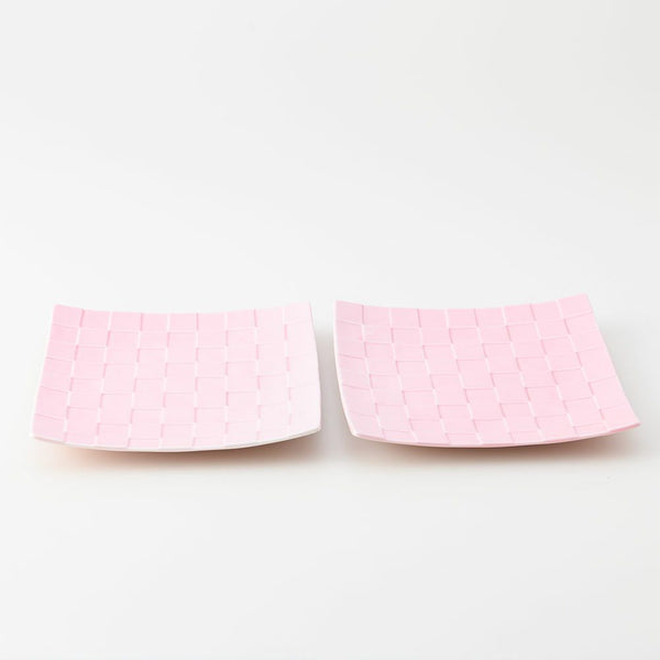 GAUFRE 市松正方皿(小) ピンク 2枚セット 化粧箱入