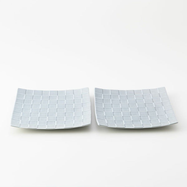 GAUFRE 市松正方皿(小) グレー 2枚セット 化粧箱入