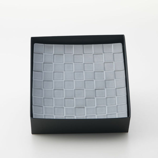 GAUFRE 市松正方皿(小) グレー 2枚セット 化粧箱入