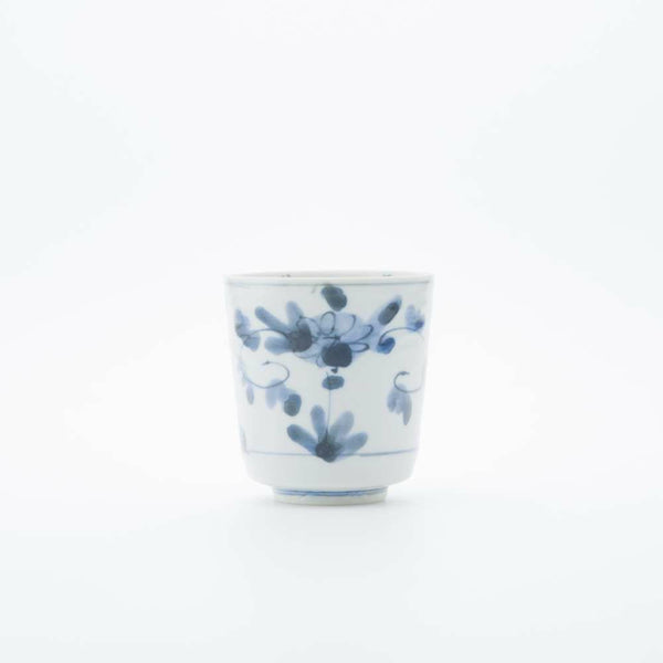 岡晋吾 ろくろ目湯呑 牡丹唐草