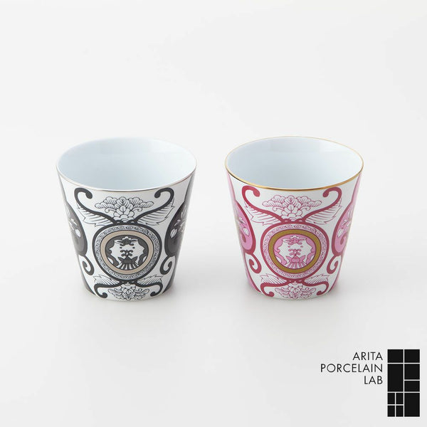 JAPAN SNOW / JAPAN AUTUMN 古伊万里草花紋 ブラック ワインレッド ロックカップ 2個セット 化粧箱入