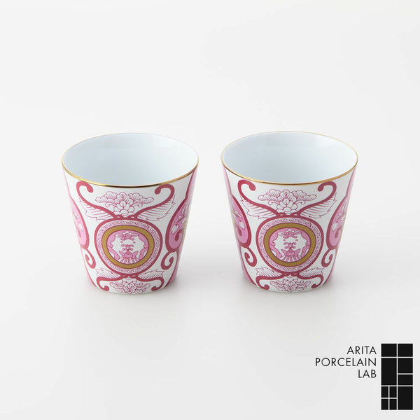 JAPAN AUTUMN ロックカップ 古伊万里草花紋 ワインレッド 2個セット 化粧箱入