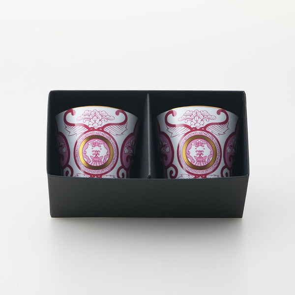 JAPAN AUTUMN ロックカップ 古伊万里草花紋 ワインレッド 2個セット 化粧箱入