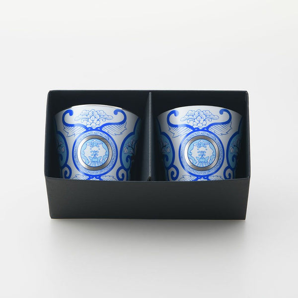 JAPAN BLUE ロックカップ 古伊万里草花紋 2個セット 化粧箱入