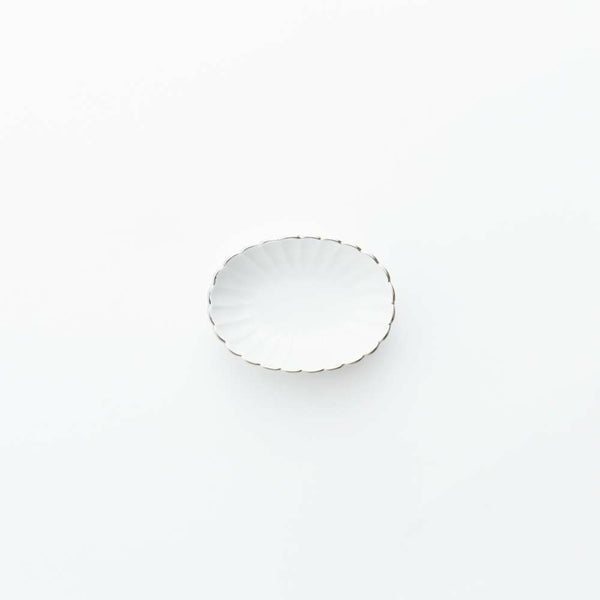 JAPAN SNOW 菊型楕円小鉢 プラチナ