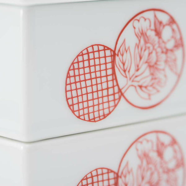 新弥左ヱ門 二段重 丸紋散し ゴールド 赤 化粧箱入