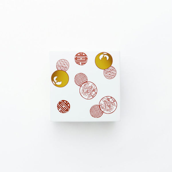 新弥左ヱ門 二段重 丸紋散し ゴールド 赤 化粧箱入