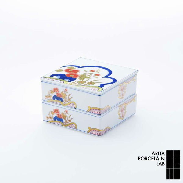 新弥左ヱ門 二段重 ゴールド 花ぎり 化粧箱入