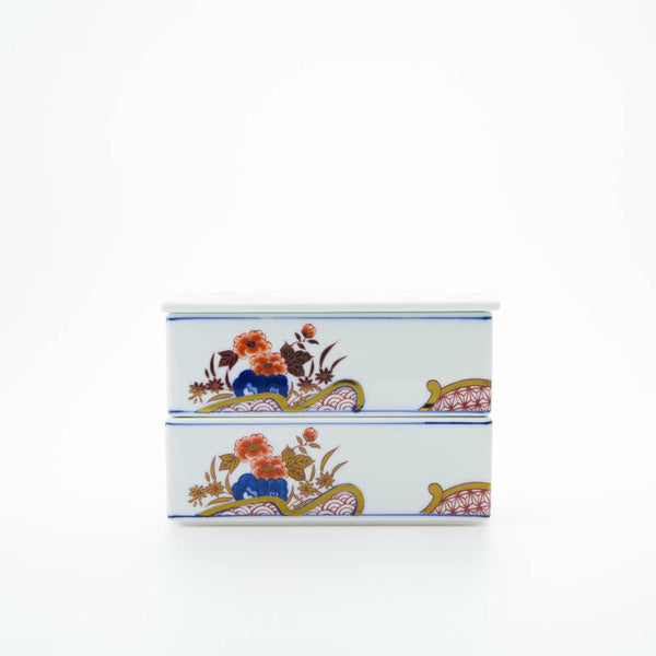 新弥左ヱ門 二段重 ゴールド 花ぎり 化粧箱入