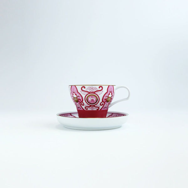 JAPAN AUTUMN ティーカップ&ソーサー 古伊万里草花紋 ワインレッド