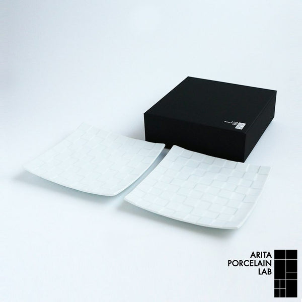 GAUFRE 市松 正方皿(小) ホワイト 2枚セット 化粧箱入