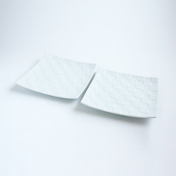 GAUFRE 市松 正方皿(小) ホワイト 2枚セット 化粧箱入