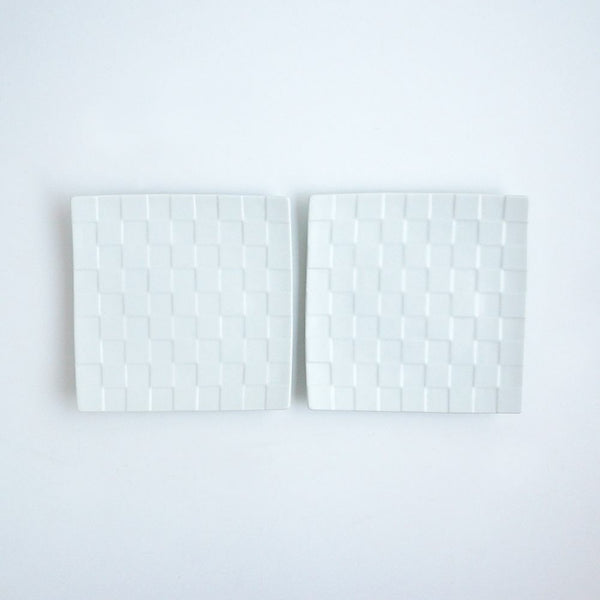 GAUFRE 市松 正方皿(小) ホワイト 2枚セット 化粧箱入