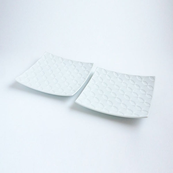GAUFRE 七宝 正方皿(小) ホワイト 2枚セット 化粧箱入