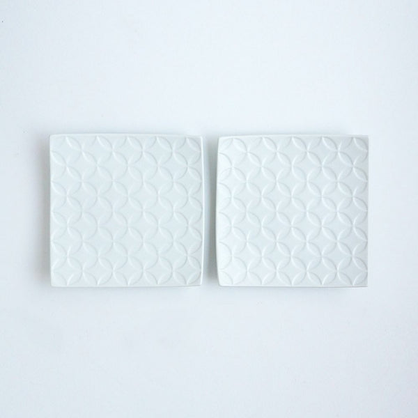 GAUFRE 七宝 正方皿(小) ホワイト 2枚セット 化粧箱入