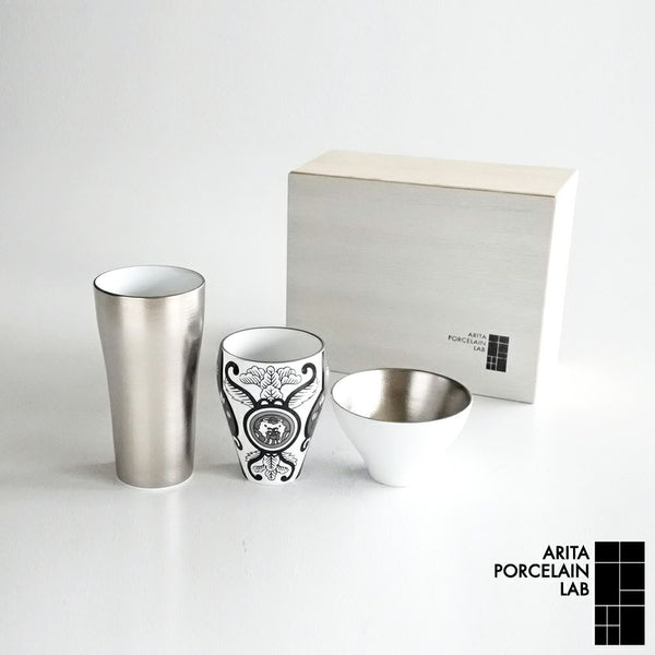 JAPAN SNOW 日本酒呑み比べ酒器セット プラチナ 古伊万里草花紋 木箱入