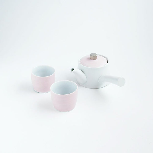 JAPAN CHERRY デザイン急須1個 湯呑2個 セット ベビーピンク 化粧箱入