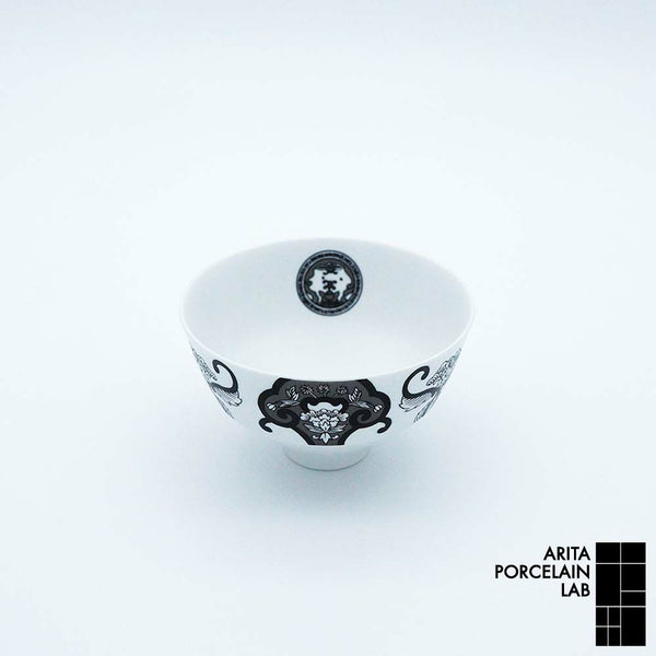 JAPAN SNOW 段付飯碗 古伊万里草花紋 ブラック