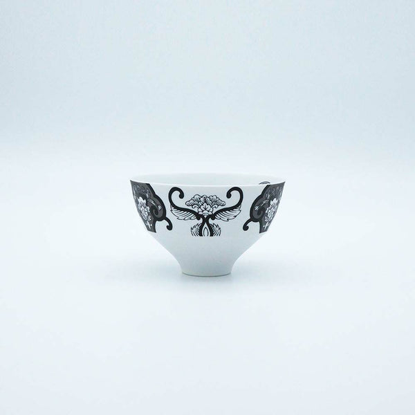 JAPAN SNOW 段付飯碗 古伊万里草花紋 ブラック