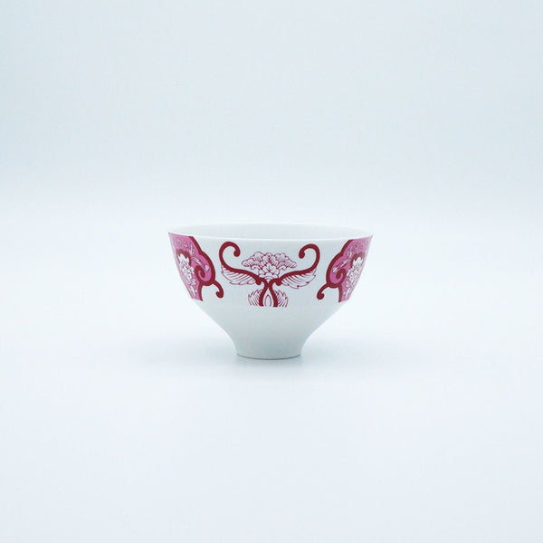 JAPAN AUTUMN 段付飯碗 古伊万里草花紋 ワインレッド