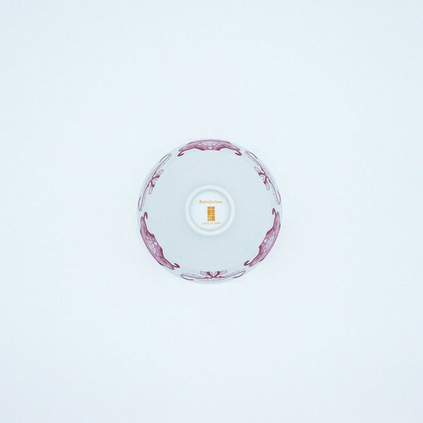 JAPAN AUTUMN 段付飯碗 古伊万里草花紋 ワインレッド