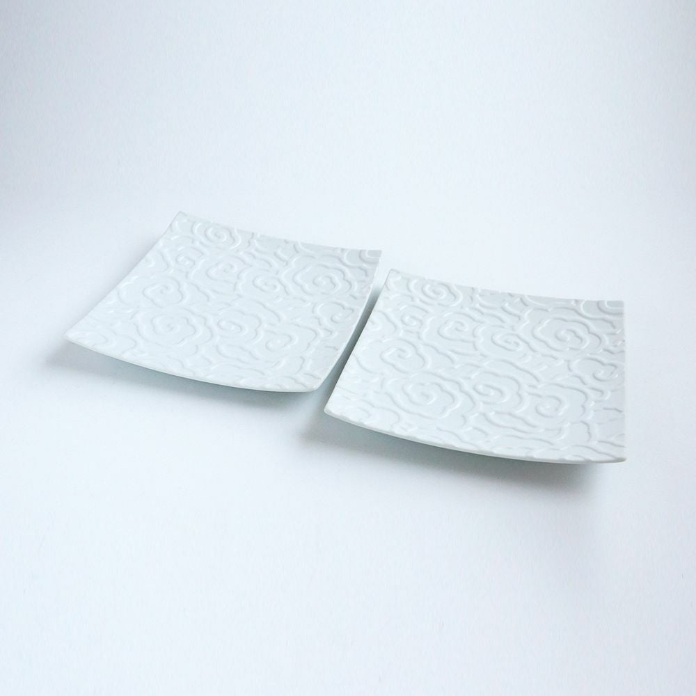 GAUFRE 瑞雲 正方皿（小） ホワイト 2枚セット 化粧箱入