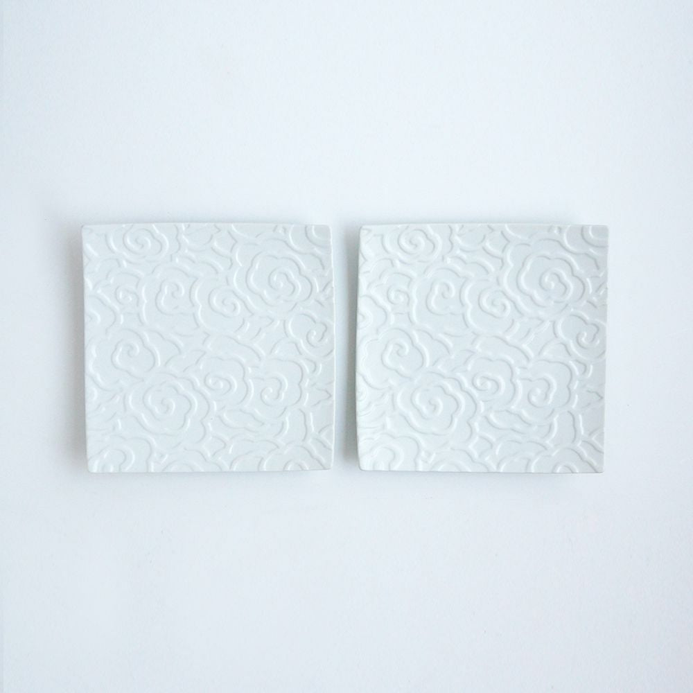 GAUFRE 瑞雲 正方皿（小） ホワイト 2枚セット 化粧箱入